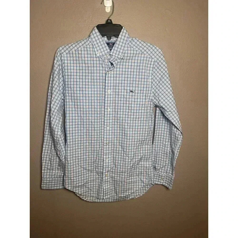 Vineyard Vines Slim Fit Tucker Shirt Mens XS Blue Plaid Whale Button Up